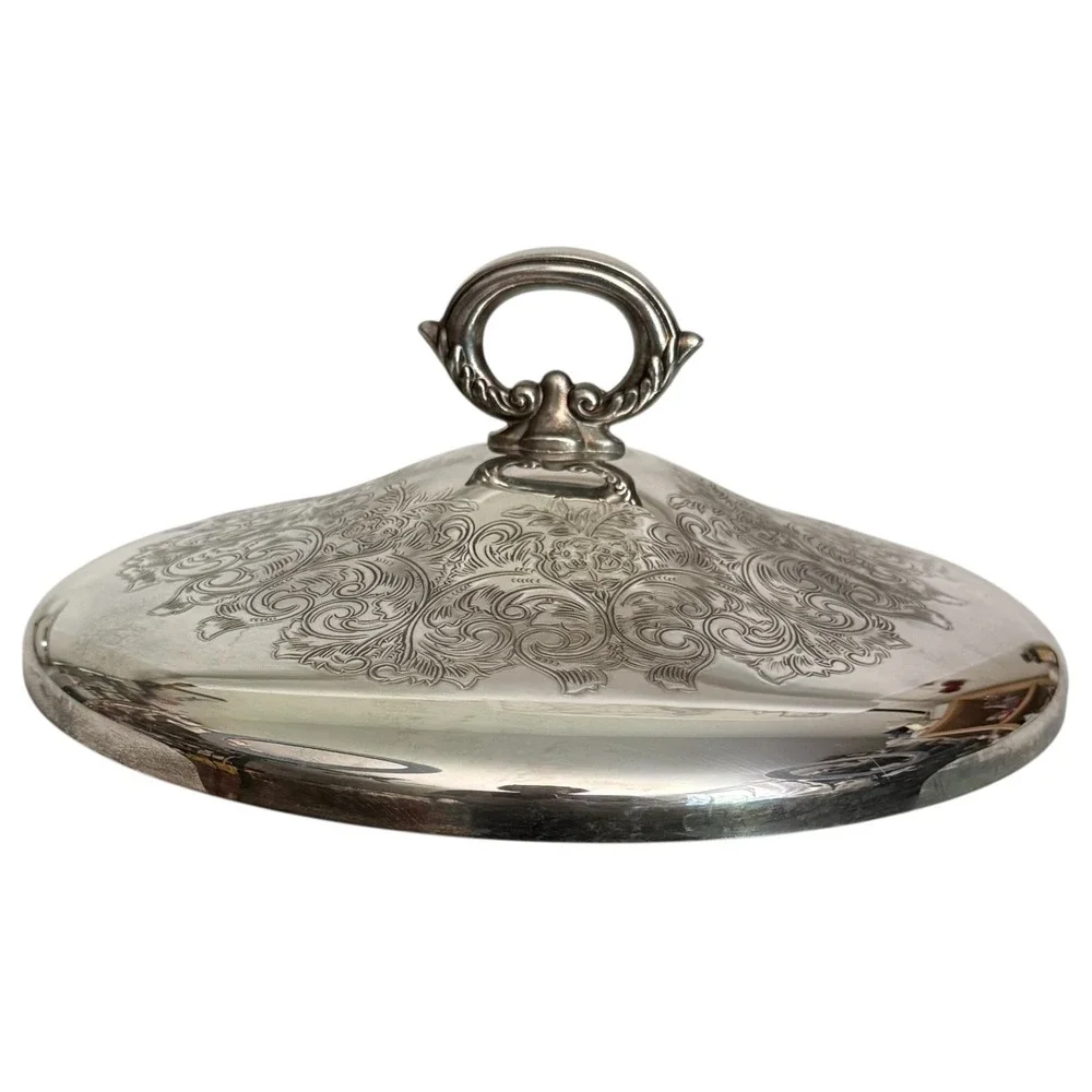 1960s Oneida Silverplate Serving Dish Silver Floral Etched Footed Covered VTG